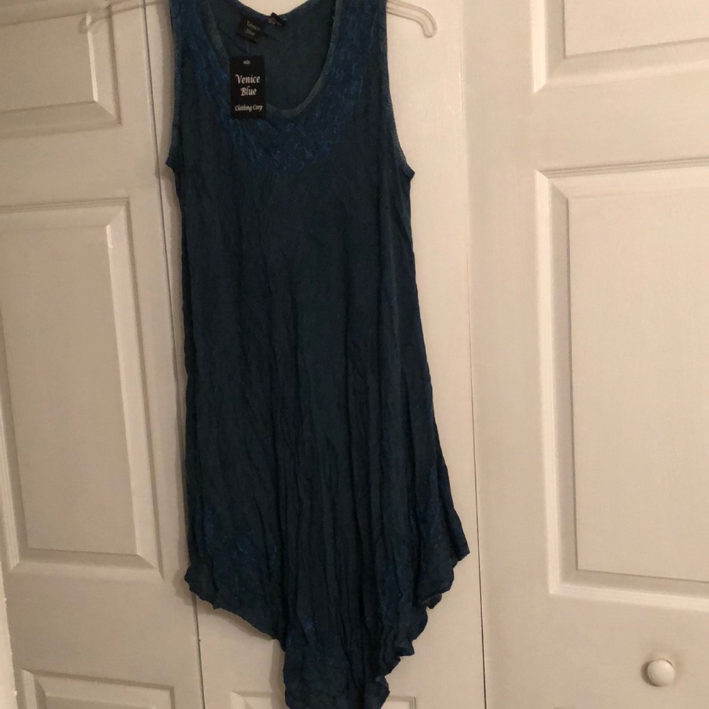 One size fits all sun dress turquoise 100%rayon